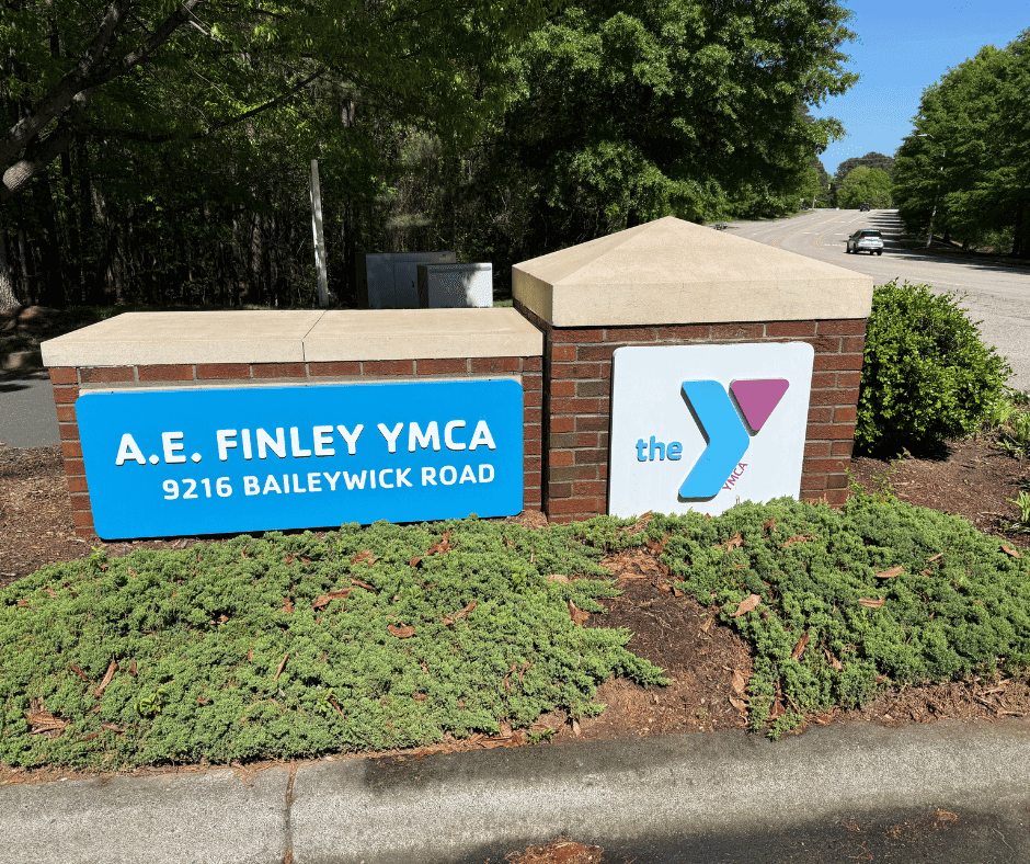 sign of A.E. Finley YMCA at 9216 Baileywick Road after being washed