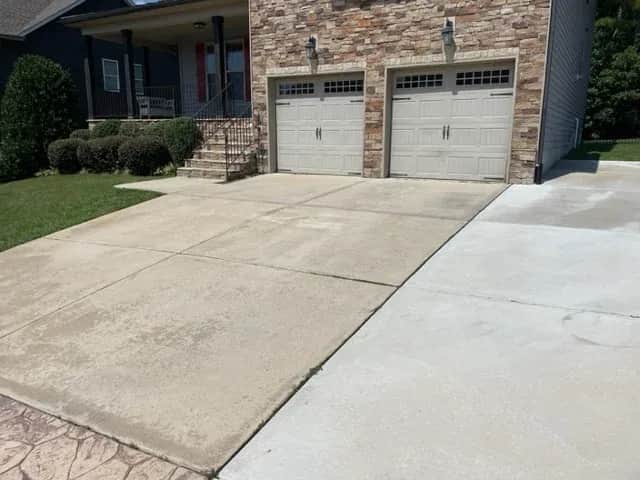 dirty driveway in Wake Forest NC before cleaning it by Pickens Power Washing