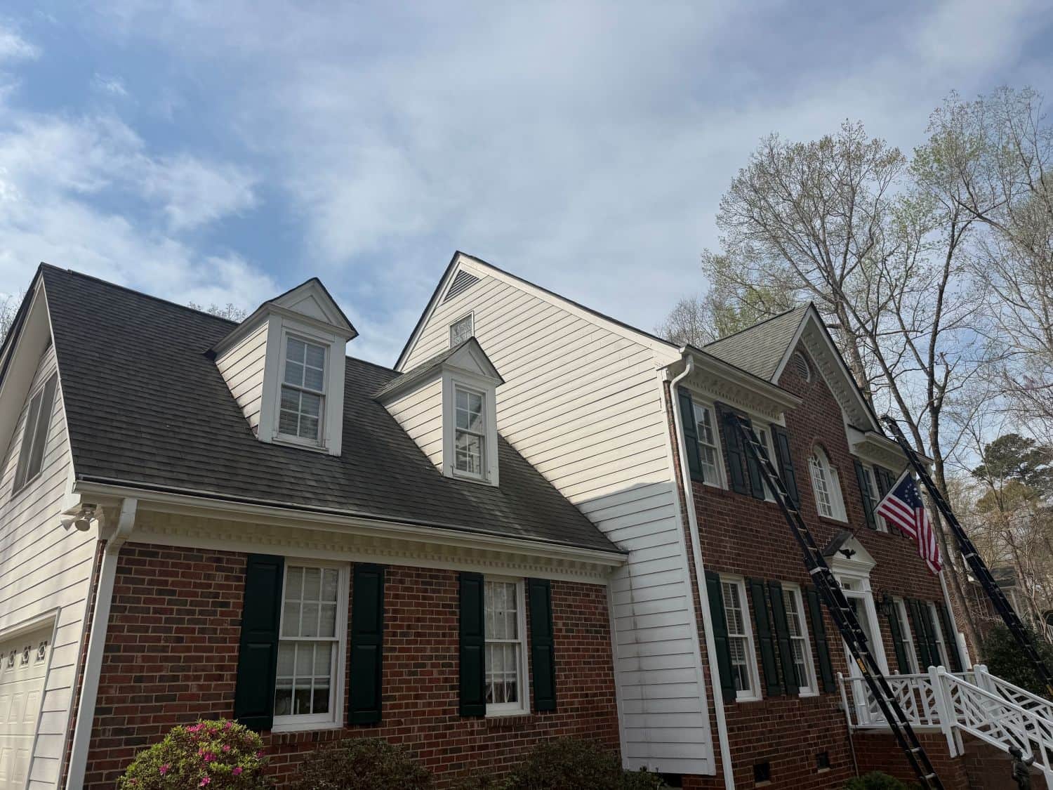 Black Streak Removal from Roofs Using Soft Washing in Wake Forest, NC - Before