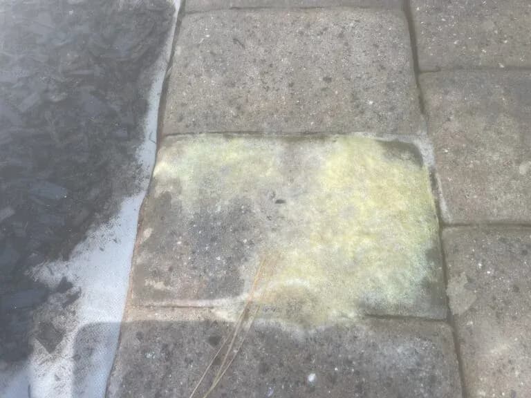up close of yellow stains on patio in wake forest nc