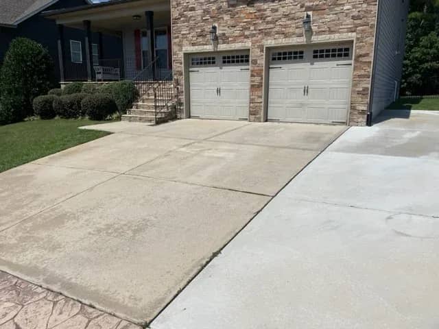 dirty driveway in Wake Forest NC before cleaning it by Pickens Power Washing
