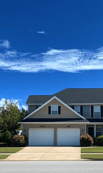 clean house and driveway after pressure washing in wake forest on blue sunny day